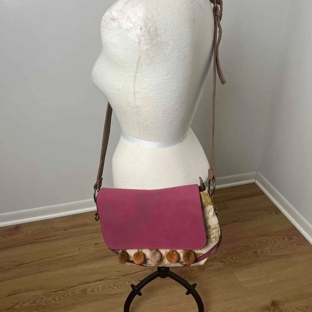 Meli Melo Paris Cream Purple Pink Floral Purse Crossbody Bag‎